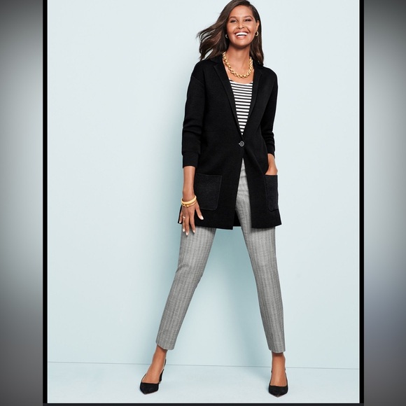 Talbots black single button front cotton rayon patch pocket sweater blazer Sz M - Picture 1 of 10